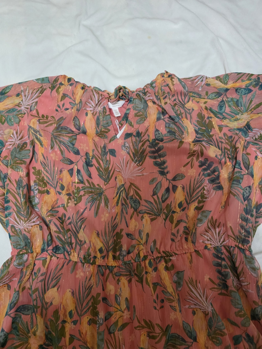 LC Lauren Conrad Coral Pink Tropical-Print Midi Dress - Picture 2 of 3